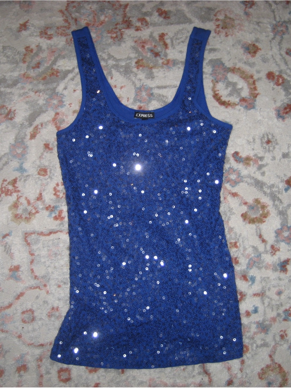 Express Blue Sequin Tank Top Petite Going Out